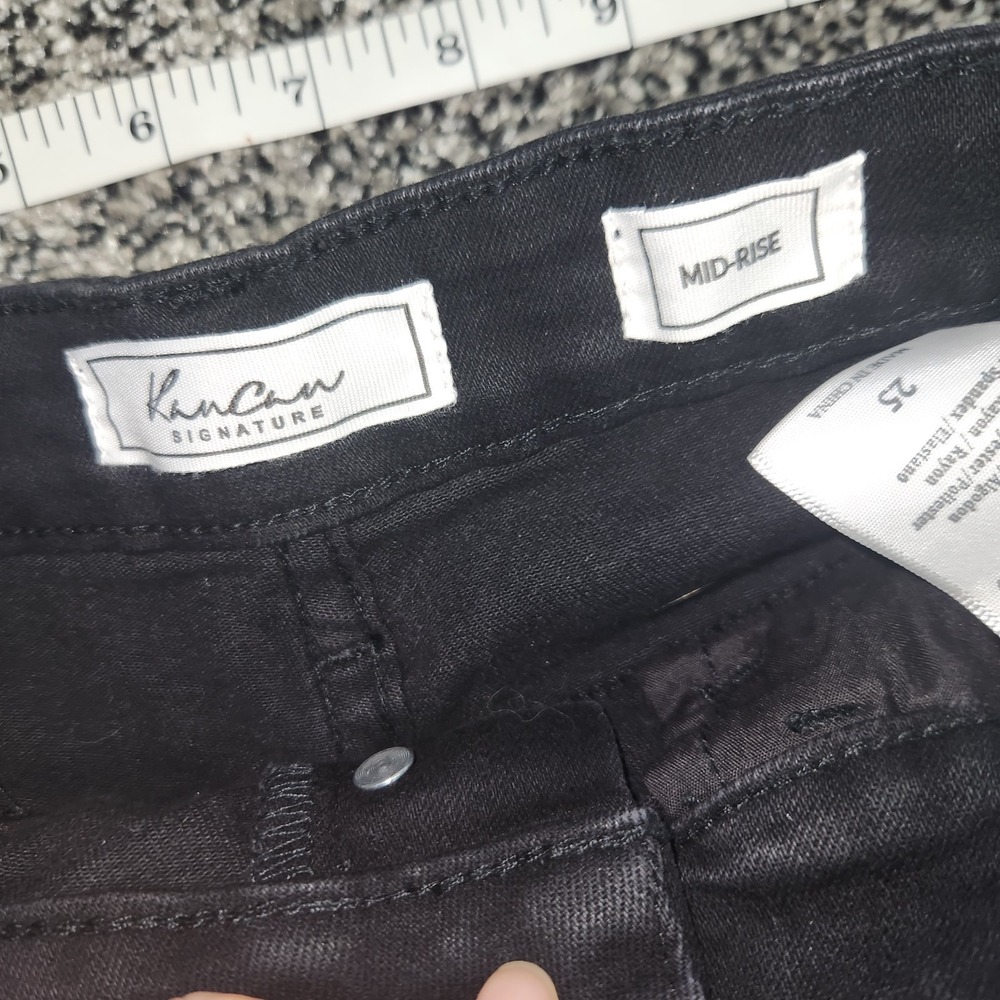 Kancan Black Jean Shorts Button Fly Mid Rise Stretch Destressed Grunge Emo Sz 25 - Picture 5 of 10